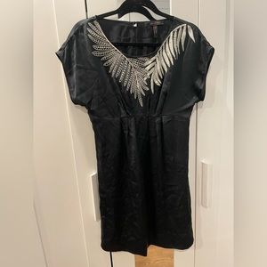 Silky BCBG black dress with sequins